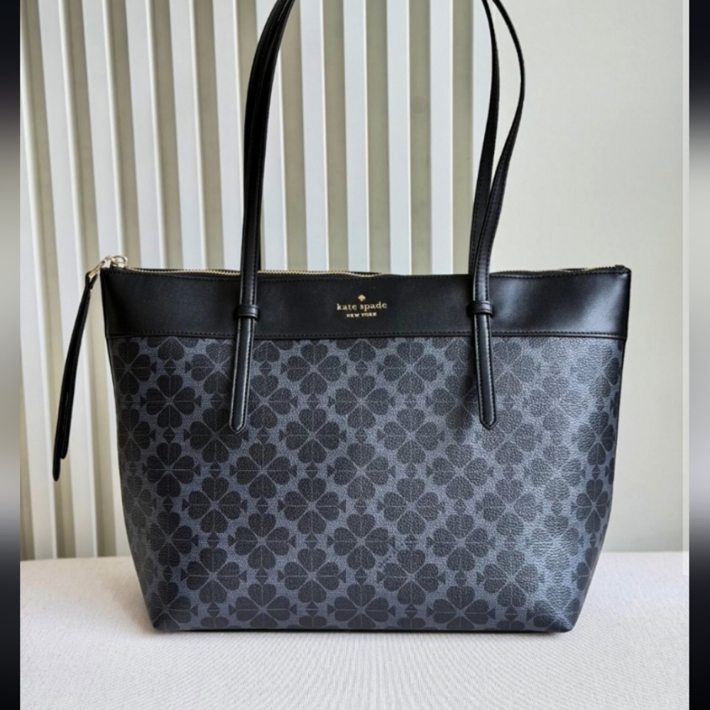 NWT Kate Spade KO142 All Day Spade Flower Tote Bag In Black